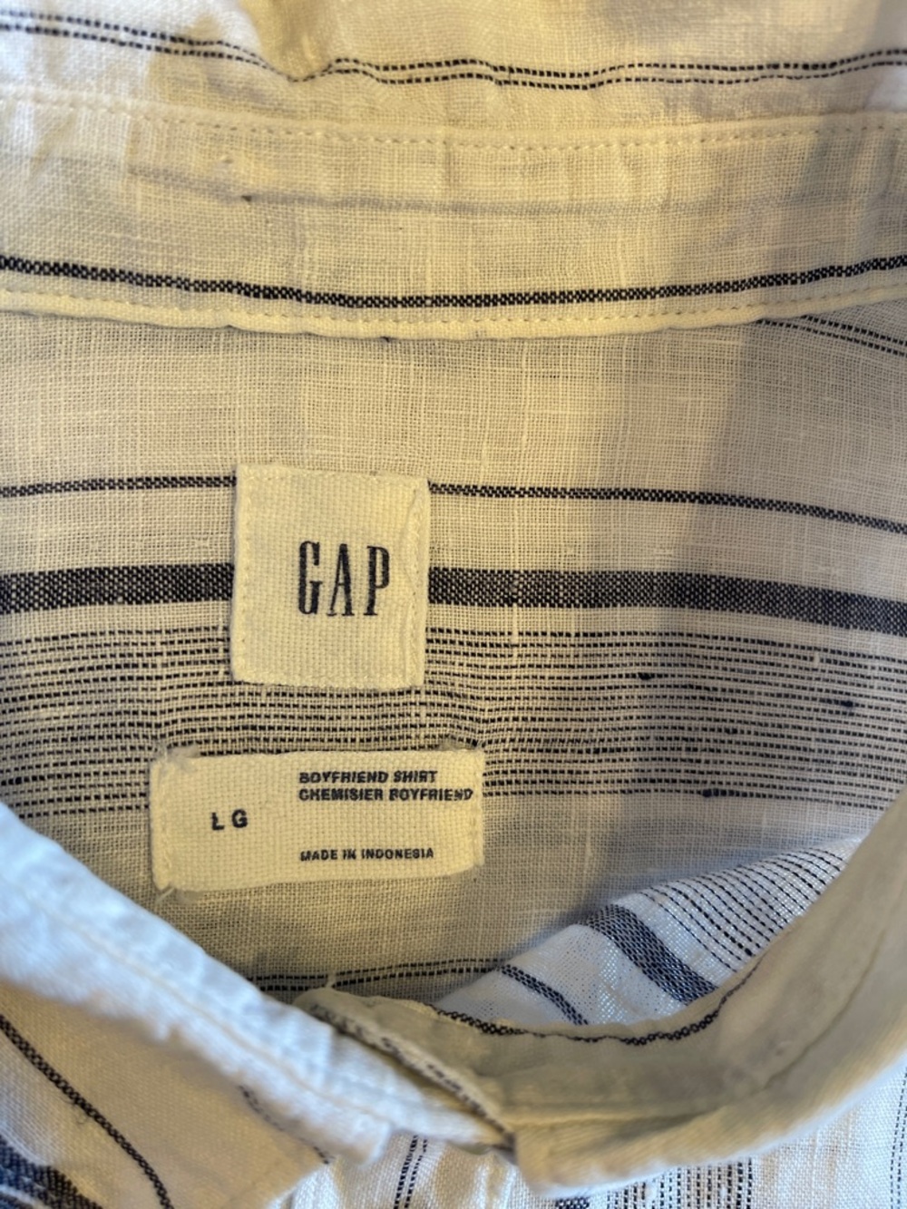 Coastal European Linen Oversized Boyfriend Shirt Blue Stripe Relaxed Chic - Picture 5 of 8